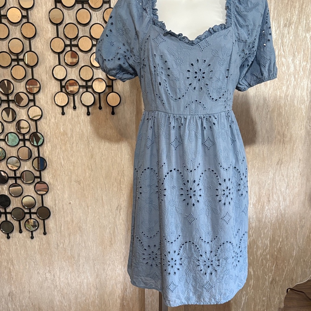 ANDREE BY UNIT Light Blue Eyelet Puff-Sleeve Mini Dress
